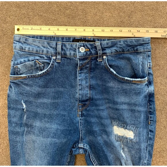 Zara Jeans Womens 31 High Rise Distressed Skinny Shark Bite Hem Stretch Denim - Picture 4 of 9
